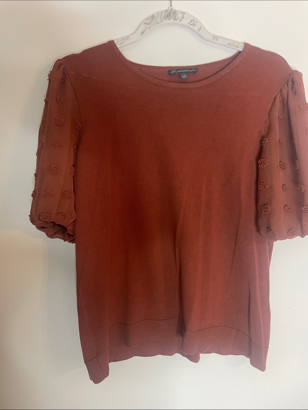 Adrianna Papell Rust Puff-Sleeve Knit Top